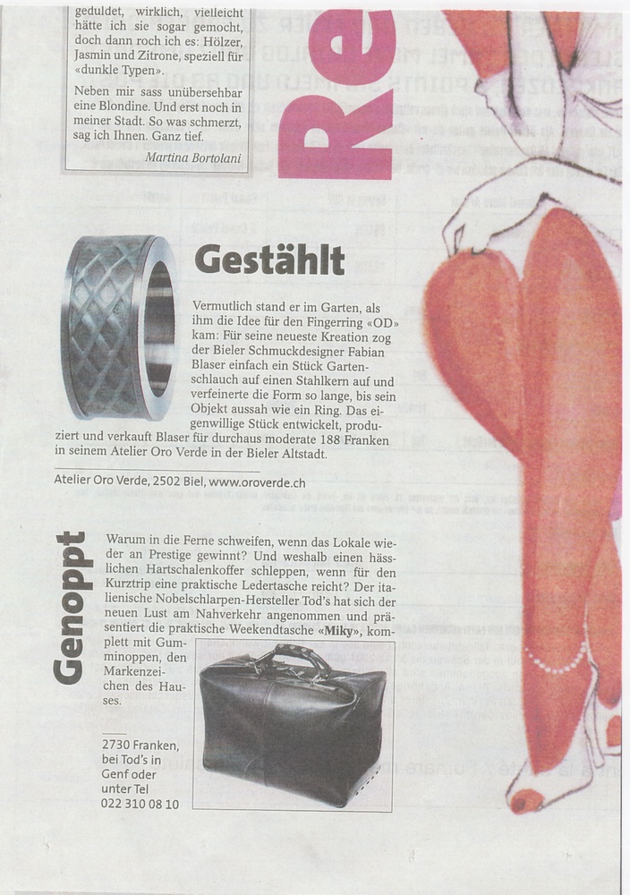 Fabian Blaser Schmuck in der Sonntagszeitung