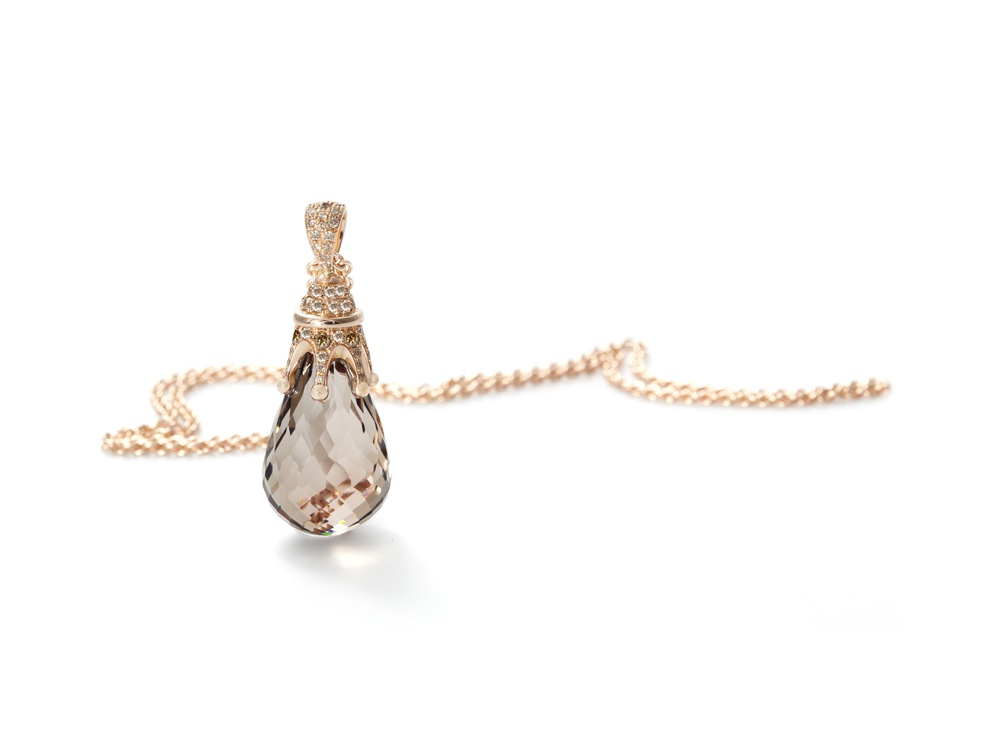 Collier in Rotgold mit Rauchquarz und Brillanten