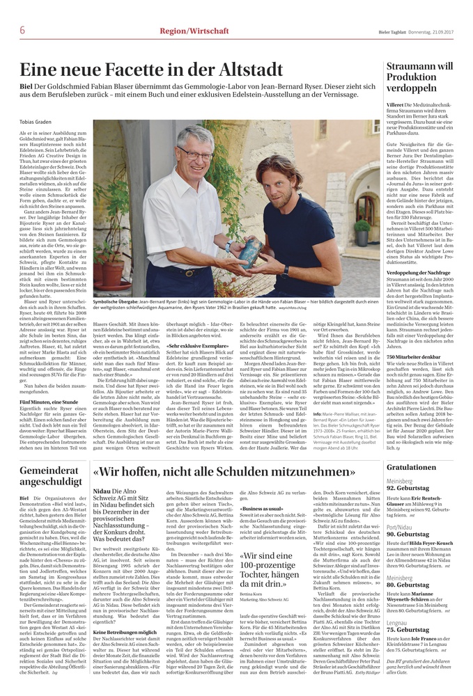 Fabian Blaser Schmuck im Bieler Tagblatt